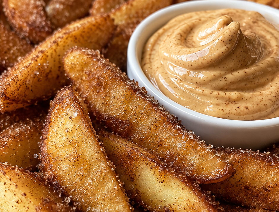 Crispy Air Fryer Apple Wedges with Caramel Whipped Cream (Quick & Irresistible Fall Snack!)