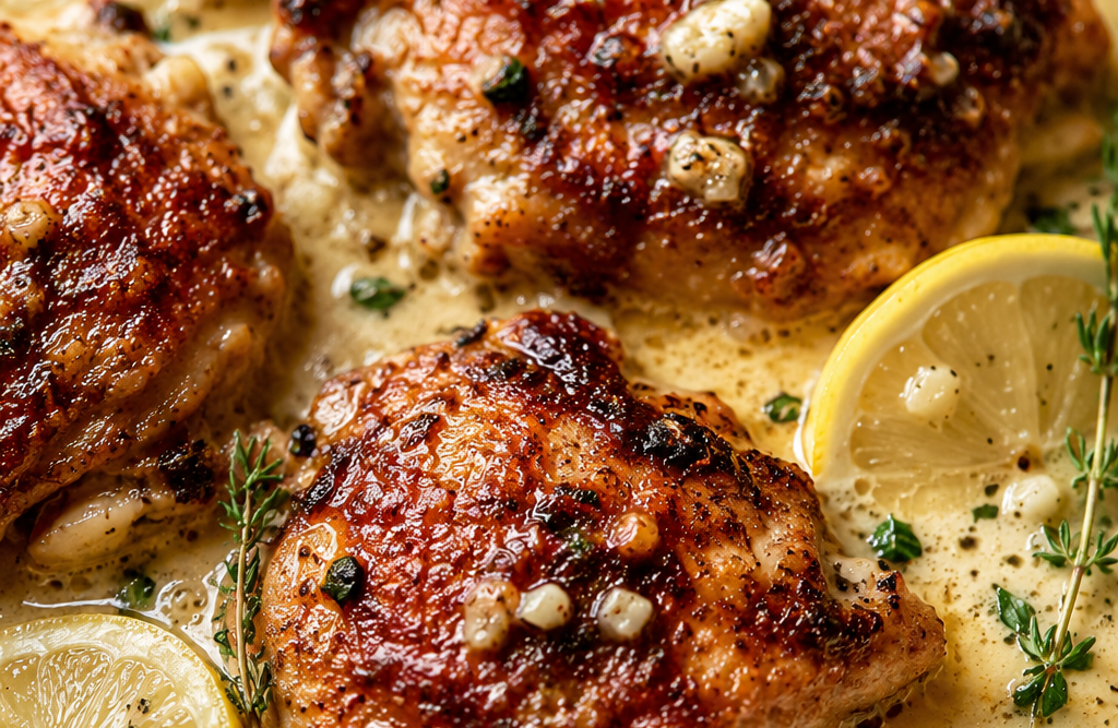 Creamy Garlic Chicken Thighs (Juicy, One-Pan Dinner Ready Fast)