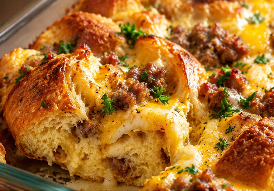 Easy Overnight Croissant Breakfast Casserole (Make-Ahead Morning Magic for Busy Families)
