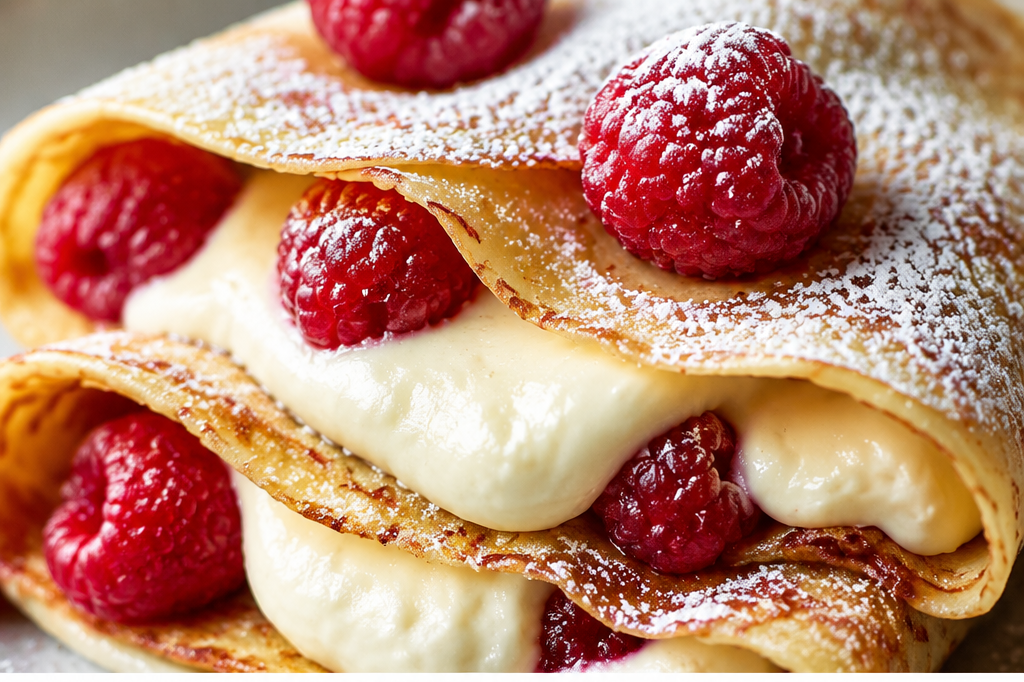 Easy Raspberry Vanilla Cream Crepes (Quick Breakfast or Elegant Dessert)