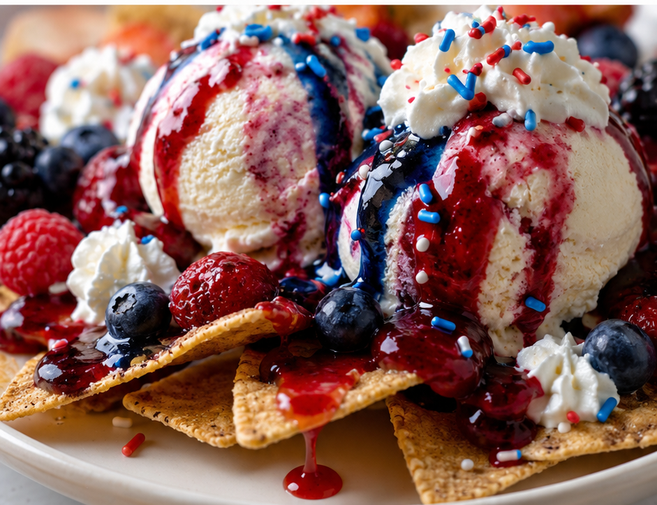 Patriotic Berry Ice Cream Nachos (Fun & Easy 4th of July Dessert)