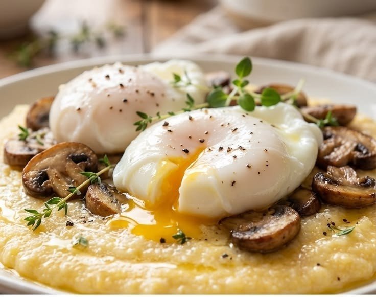 Poached Eggs Over Creamy Polenta with Mushrooms (Cozy Brunch You’ll Crave)