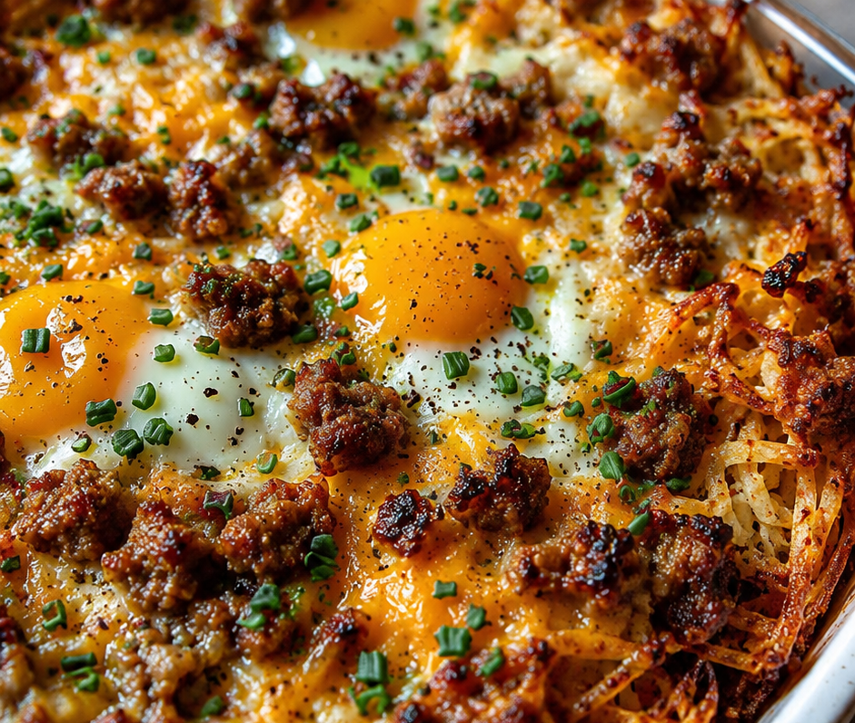 Easy & Cheesy Sausage Hashbrown Breakfast Casserole (Make-Ahead Breakfast That Feeds a Crowd)